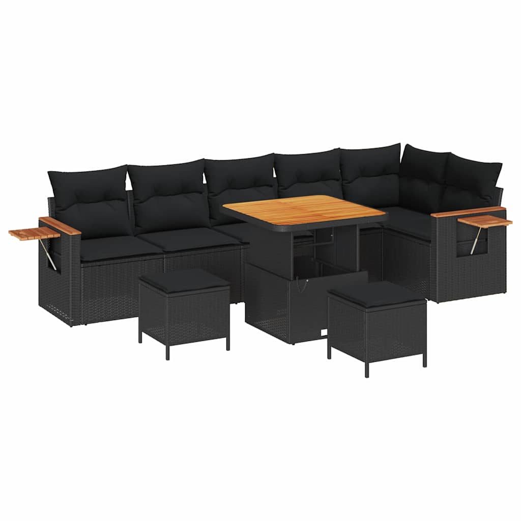 Garden Sofa Set with Cushion 9 pcs Black 80 x 80 x 71 cm