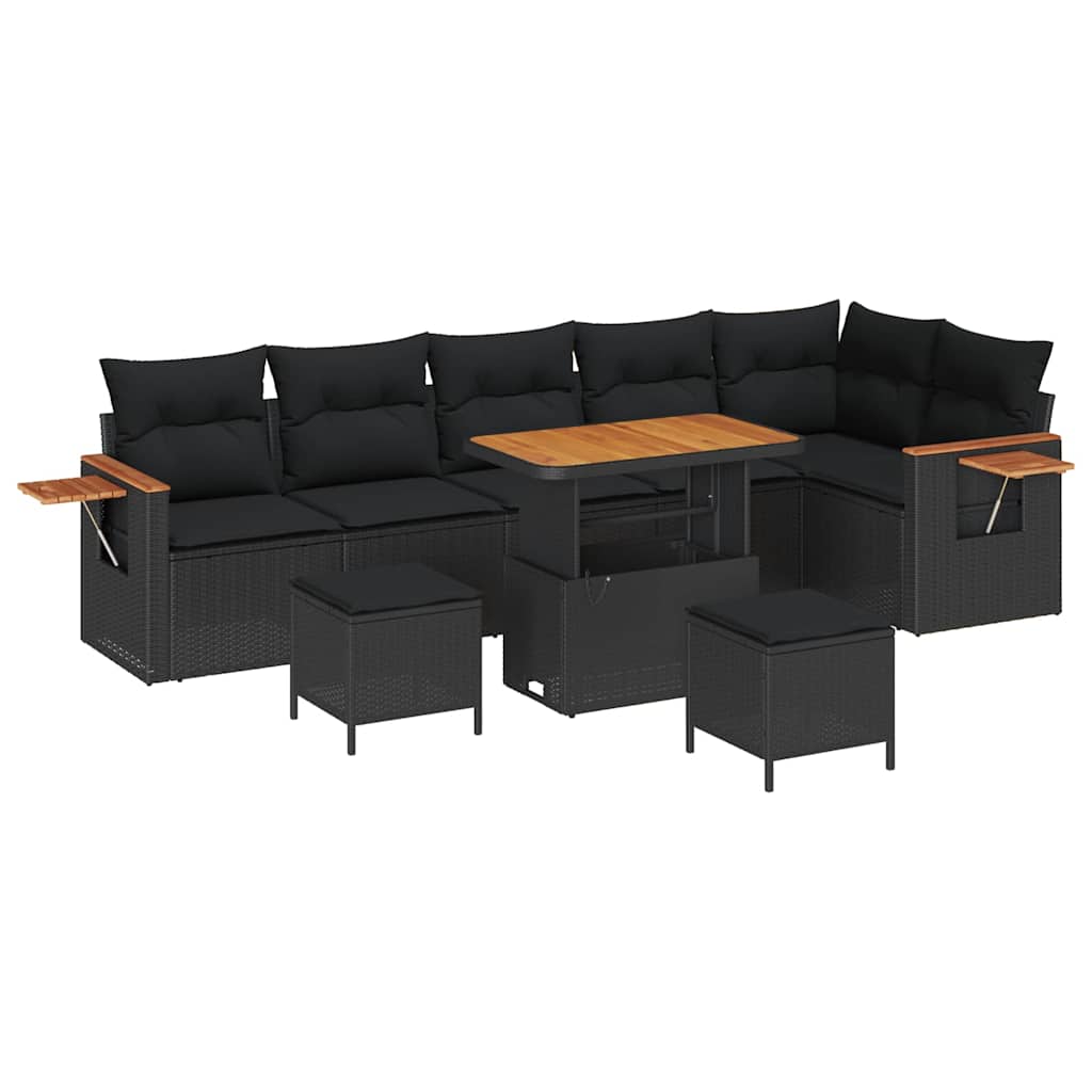 Garden Sofa Set with Cushion 9 pcs Black 90 x 55 x 71 cm