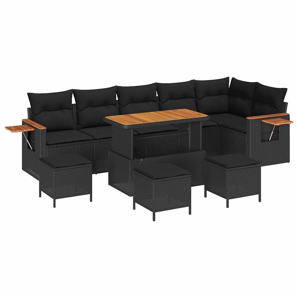 Garden Sofa Set with Cushion 10 pcs Black 110 x 55 x 71 cm