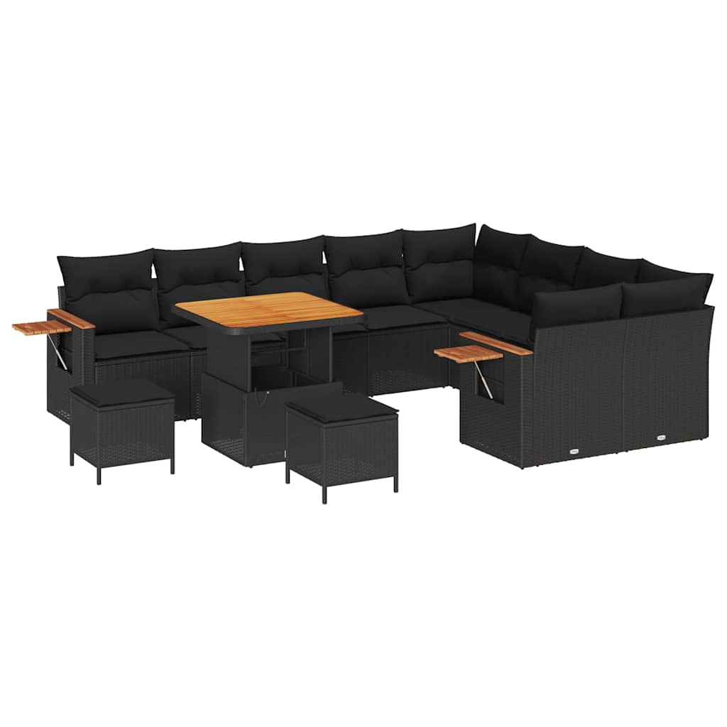 Garden Sofa Set with Cushion 12 pcs Black 80 x 80 x 71 cm