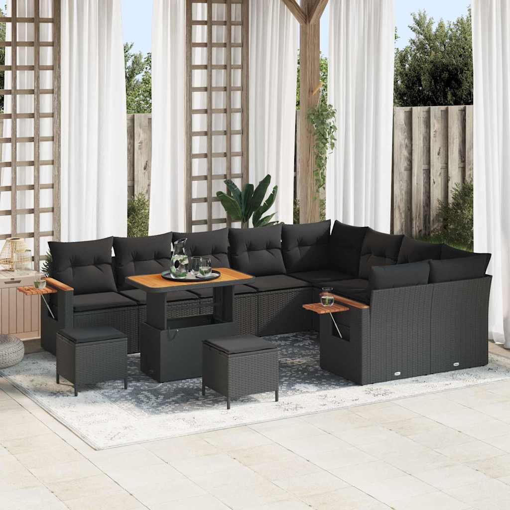 Garden Sofa Set with Cushion 12 pcs Black 90 x 55 x 71 cm