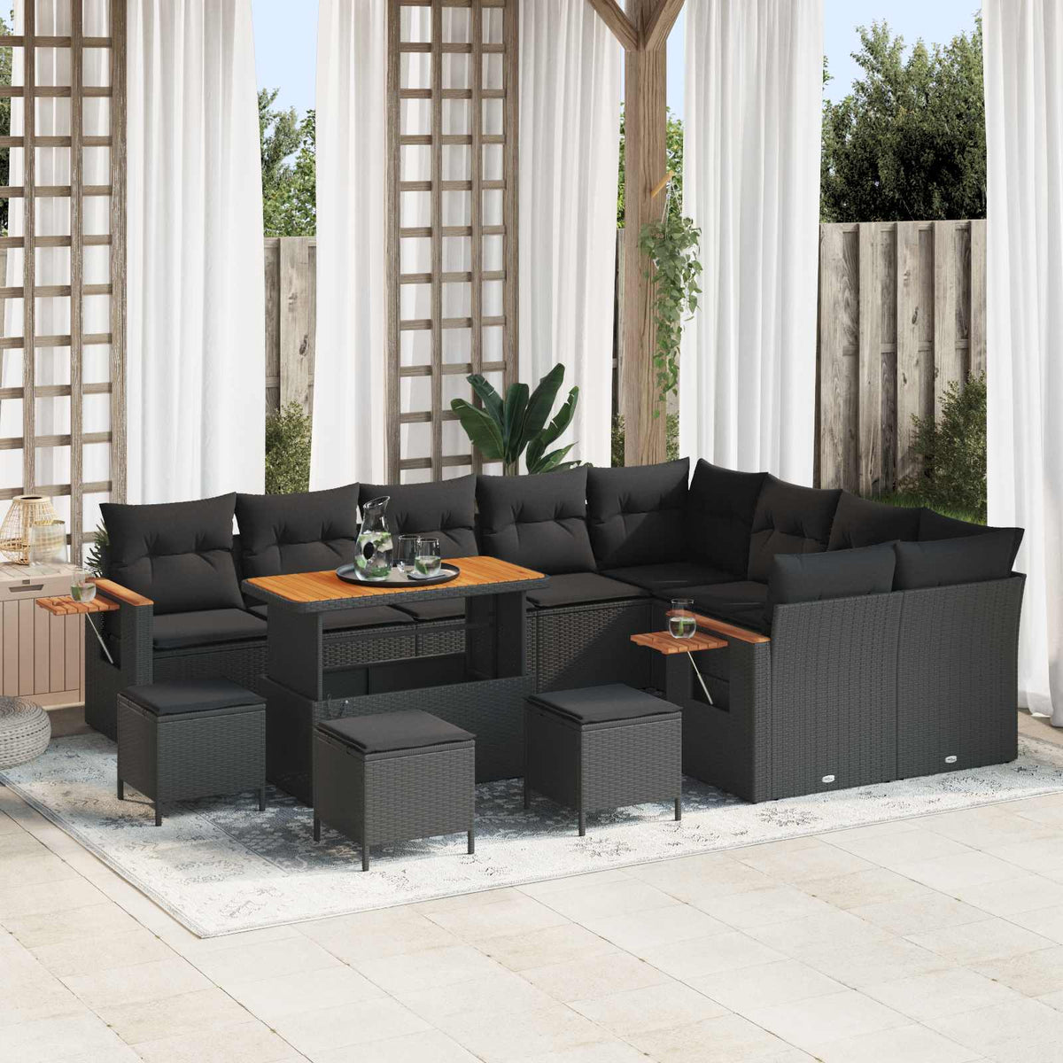 Garden Sofa Set with Cushion 13 pcs Black