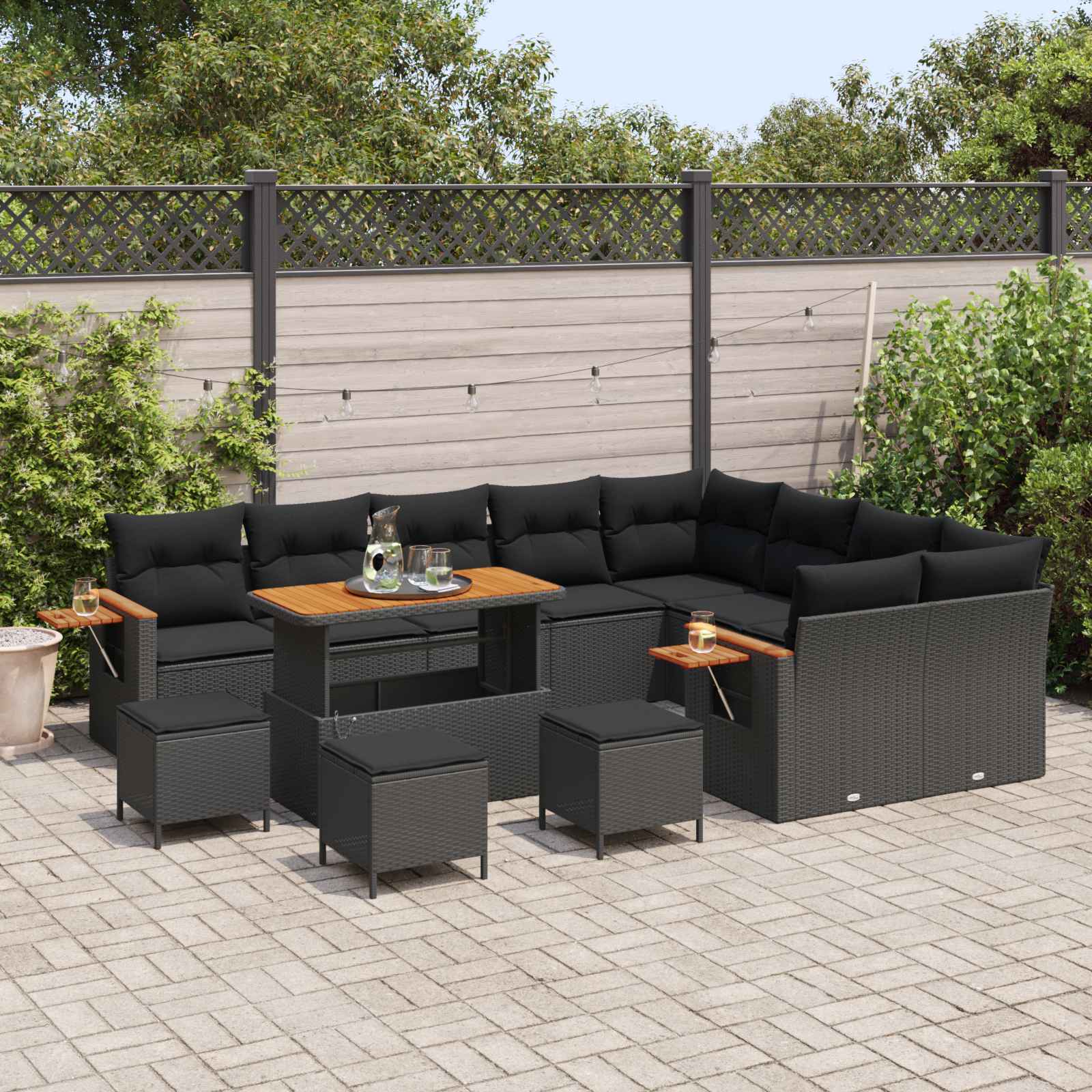 Garden Sofa Set with Cushion 13 pcs Black