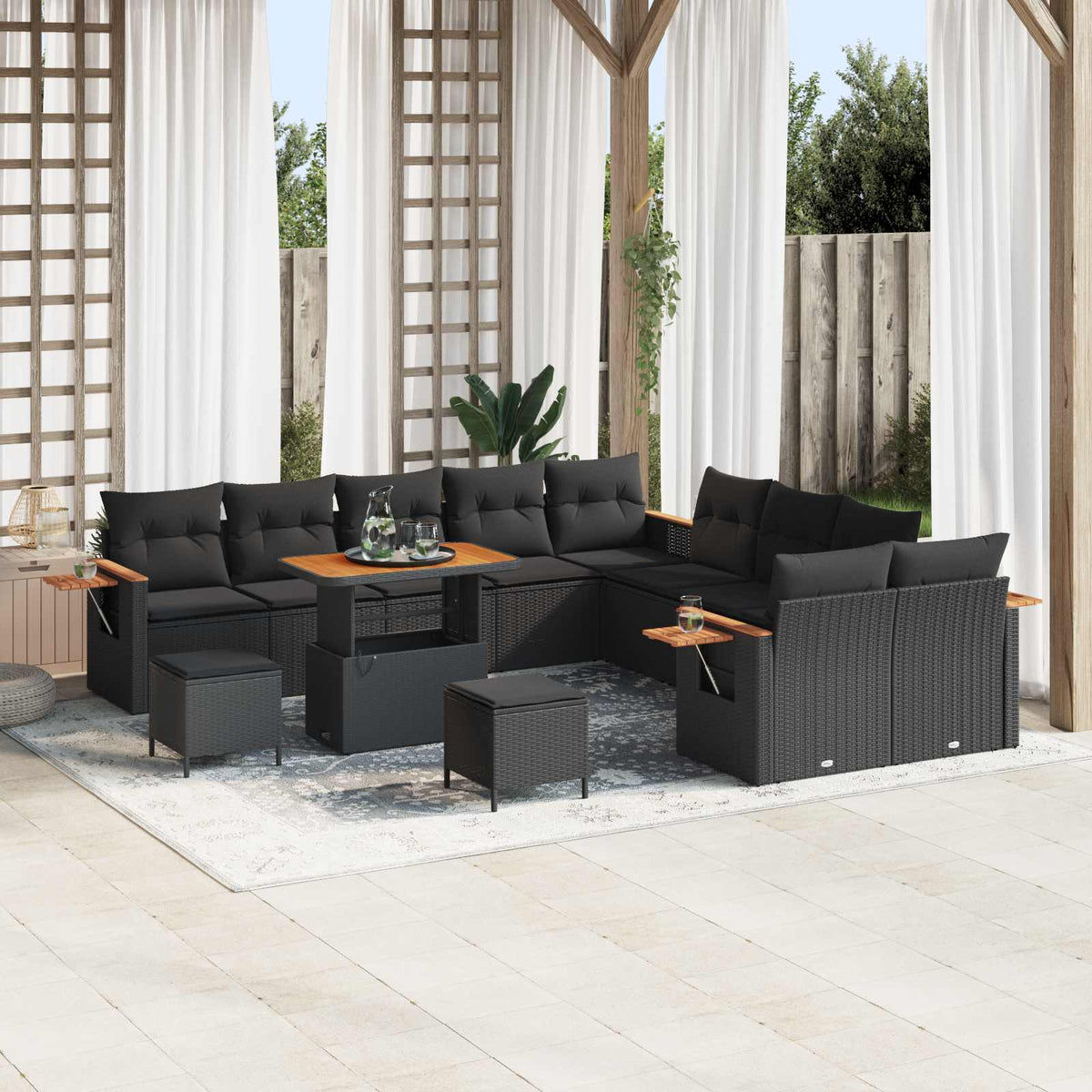 Garden Sofa Set with Cushion 13 pcs Black