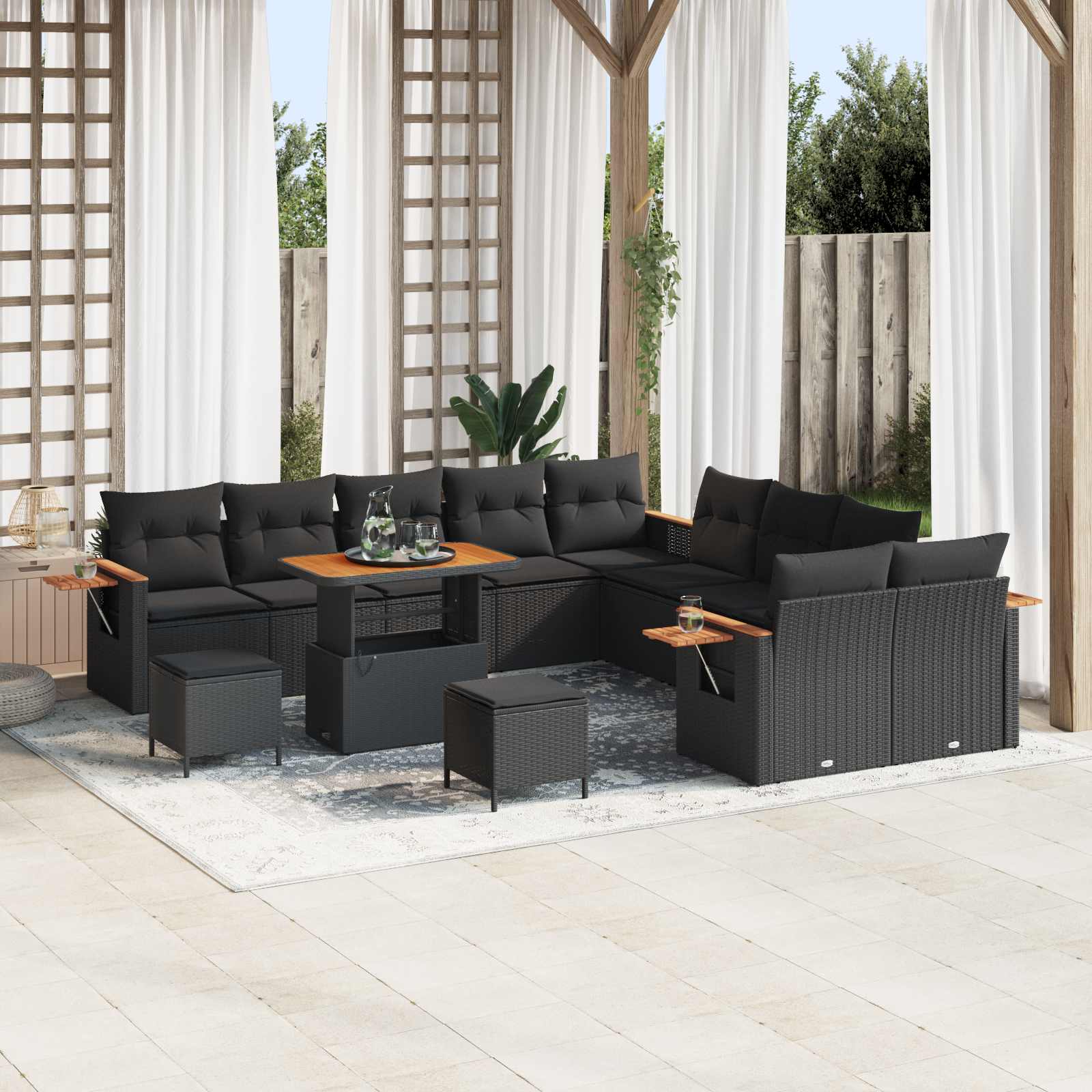 Garden Sofa Set with Cushion 13 pcs Black