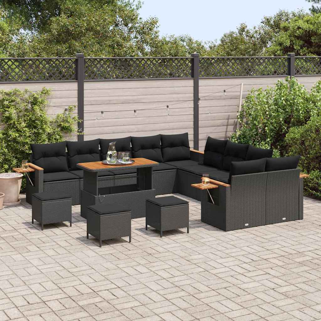 Garden Sofa Set with Cushion 14 pcs Black