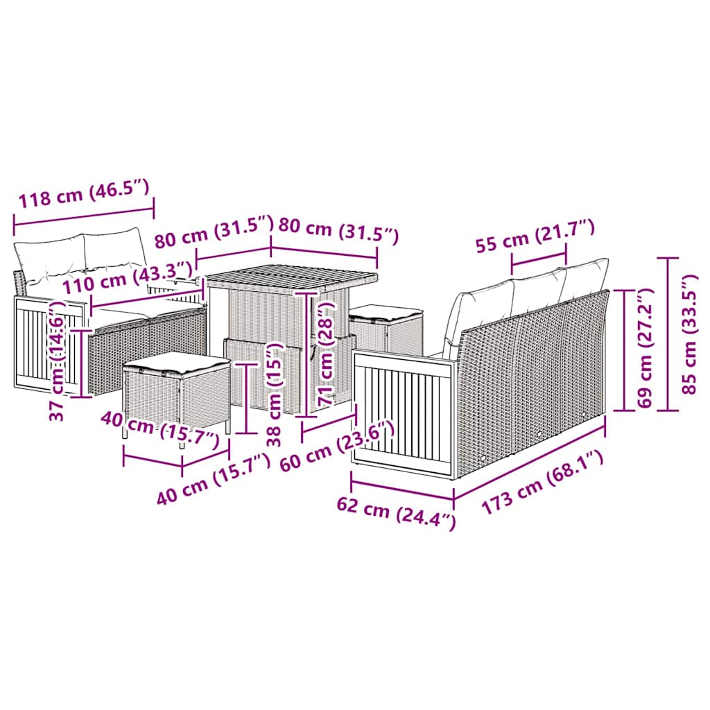 Garden Sofa Set 8 pcs Black Poly rattan and powder-coated steel