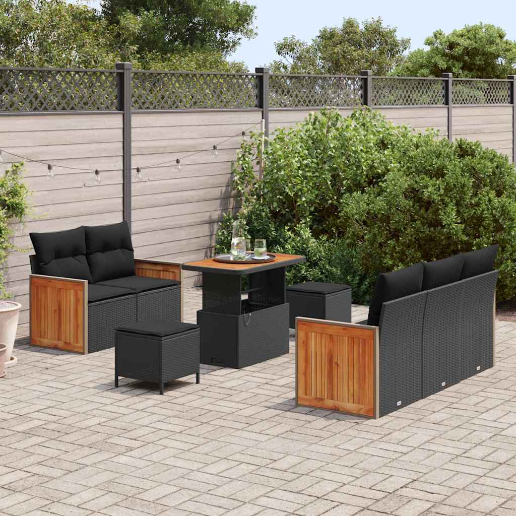 Garden Sofa Set with Cushion Manual 8 pcs Black 90 x 55 x 71 cm