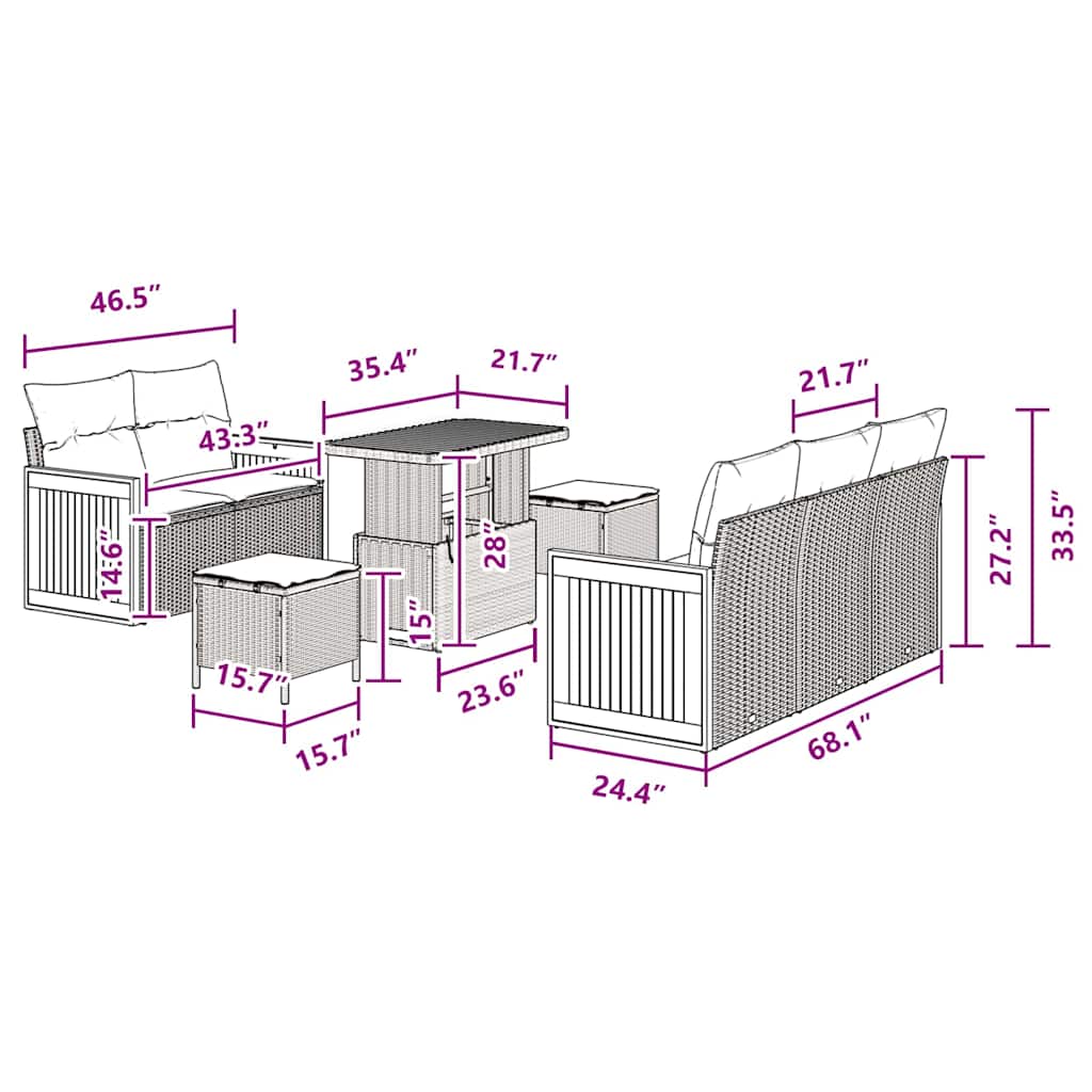 Garden Sofa Set with Cushion Manual 8 pcs Black 90 x 55 x 71 cm