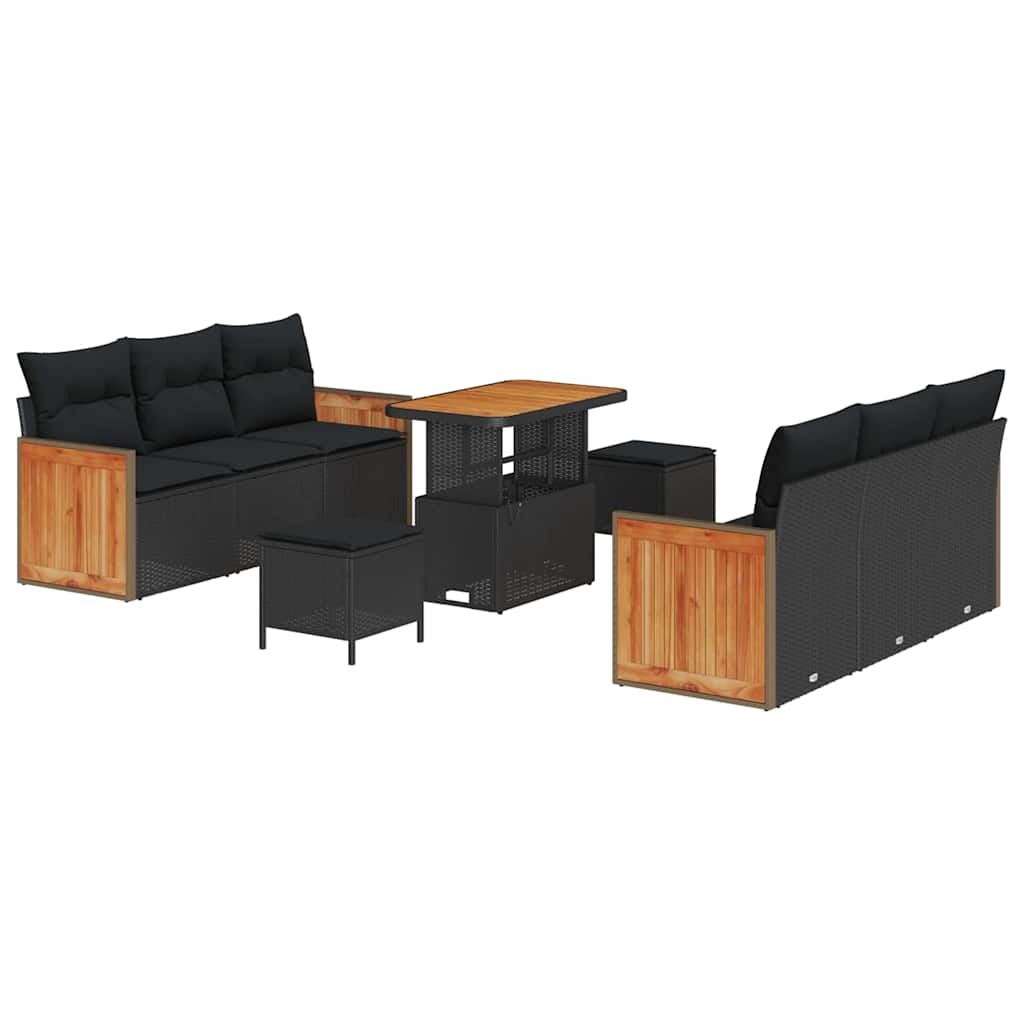 Garden Sofa Set 9 pcs Black Poly rattan and powder-coated steel