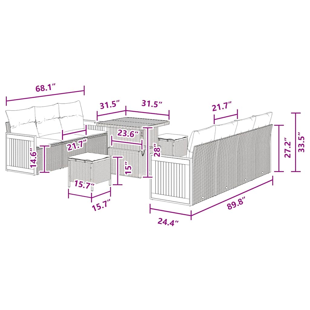 Garden Sofa Set with Cushion 10 pcs Black 80 x 80 x 71 cm