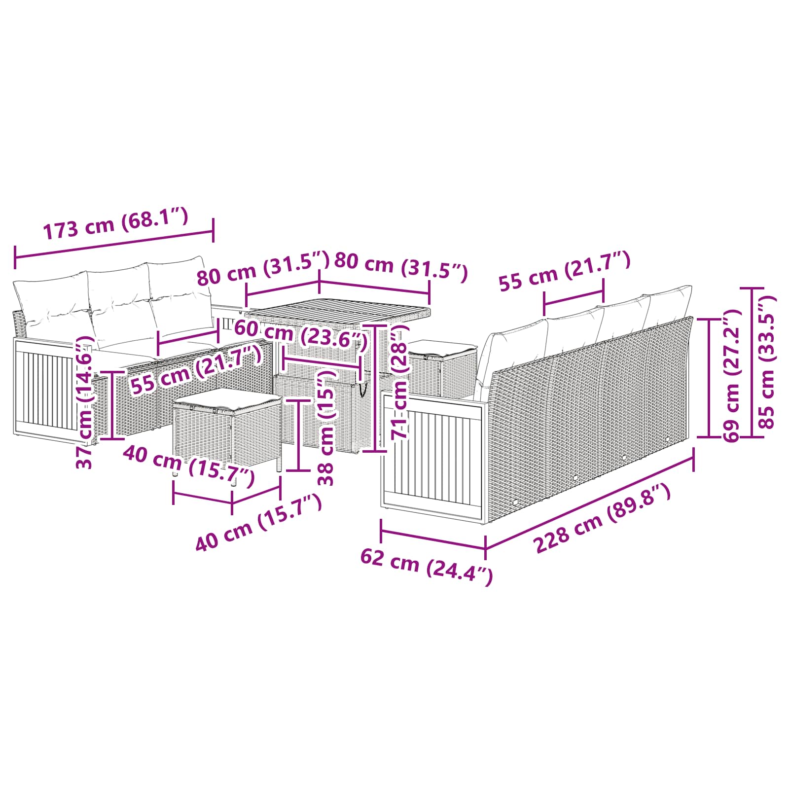 Garden Sofa Set with Cushion with Storage Manual 10 pcs Black