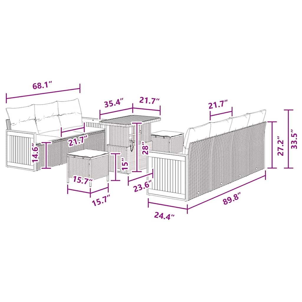 Garden Sofa Set with Cushion 10 pcs Black 90 x 55 x 71 cm