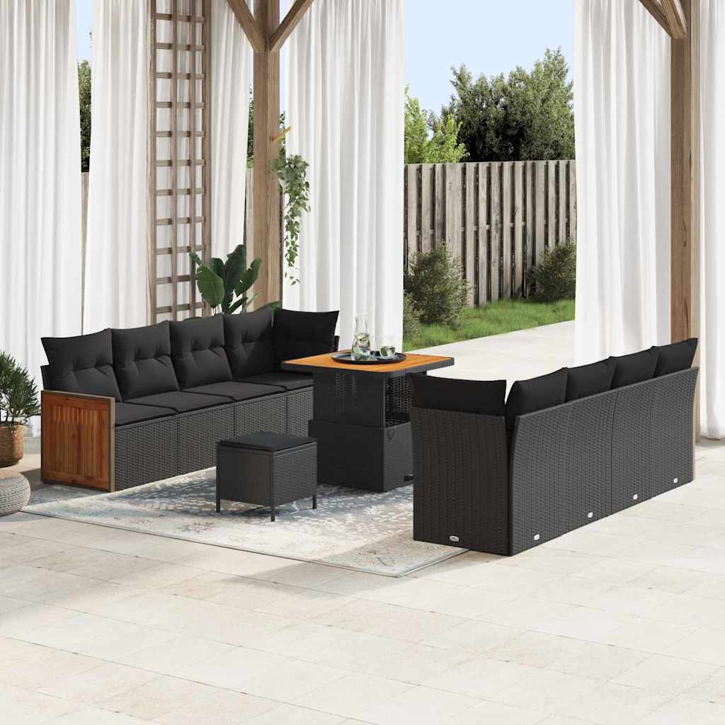 Garden Sofa Set with Cushion 11 pcs Black 80 x 80 x 71 cm
