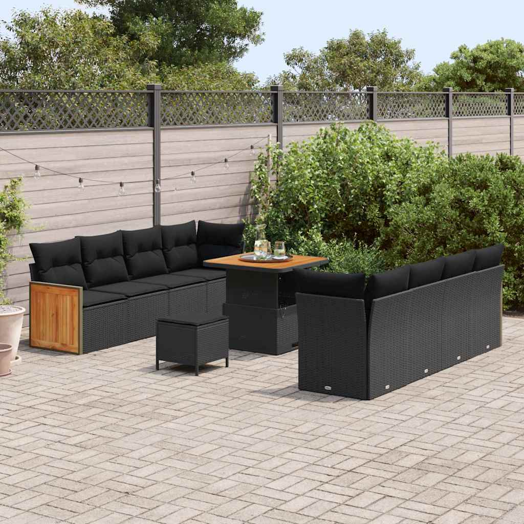Garden Sofa Set with Cushion 11 pcs Black 80 x 80 x 71 cm
