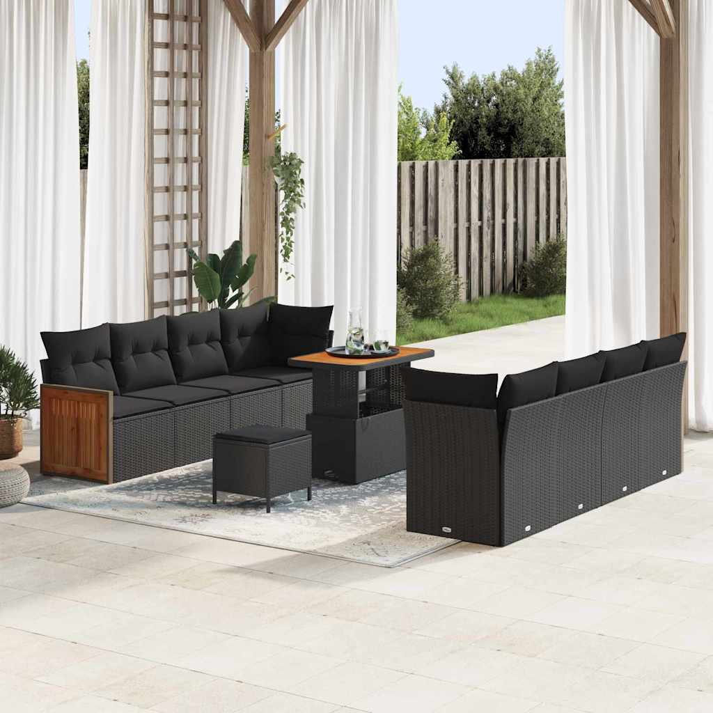 Garden Sofa Set with Cushion 11 pcs Black 90 x 55 x 71 cm