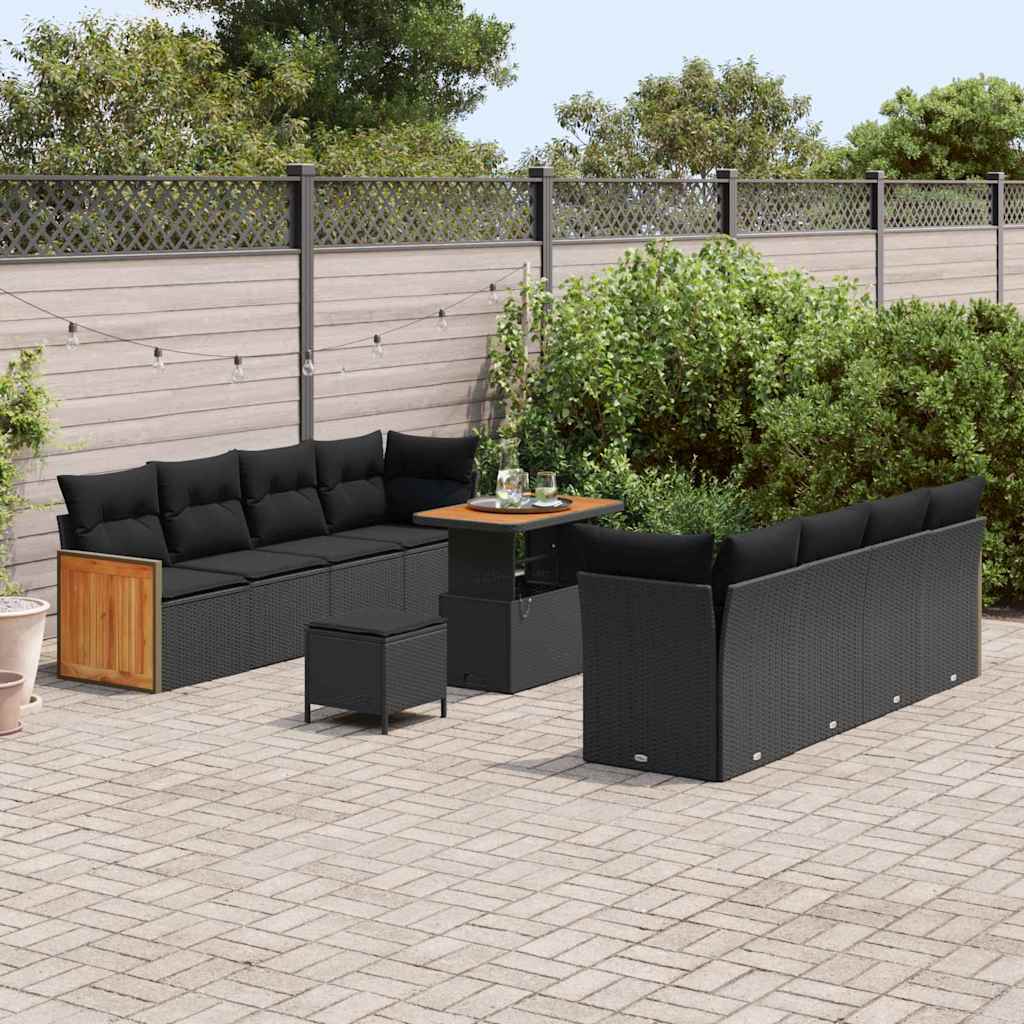 Garden Sofa Set with Cushion 11 pcs Black 90 x 55 x 71 cm