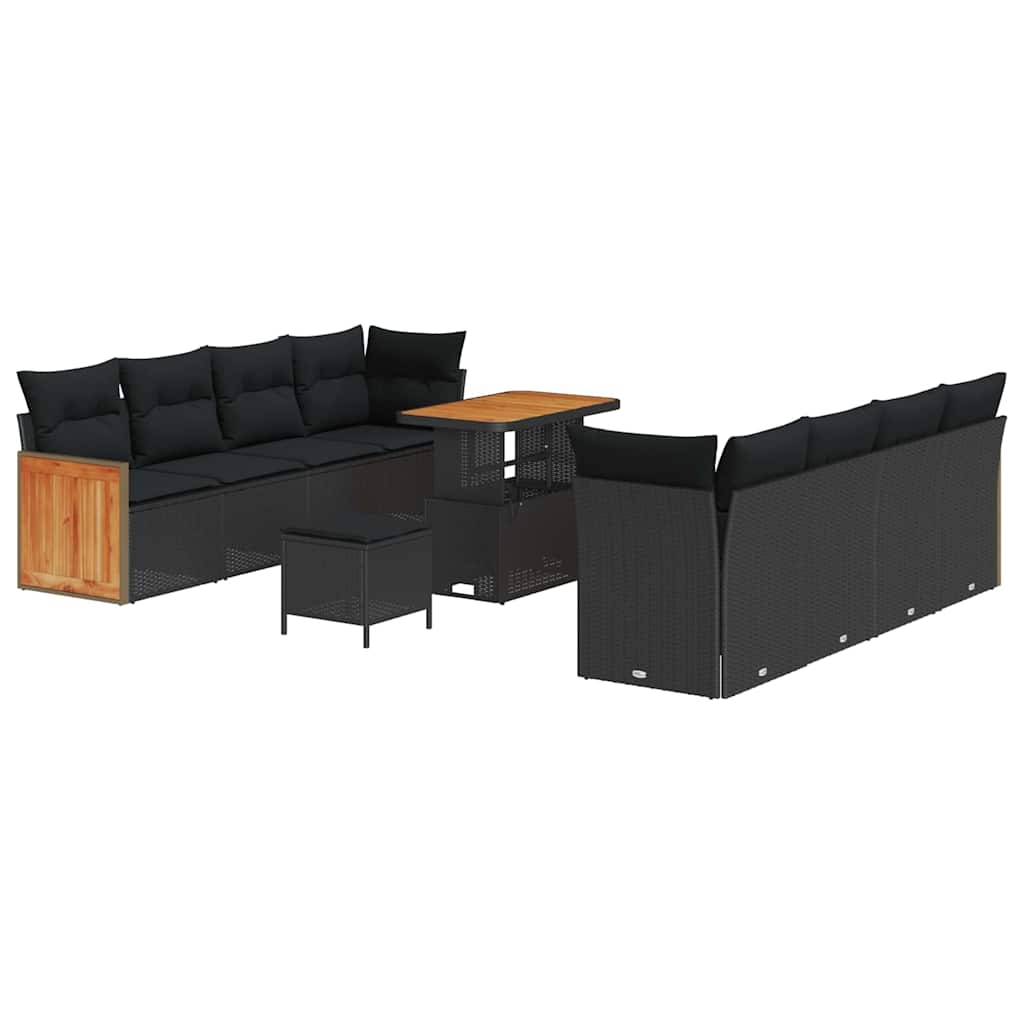 Garden Sofa Set with Cushion 11 pcs Black 90 x 55 x 71 cm