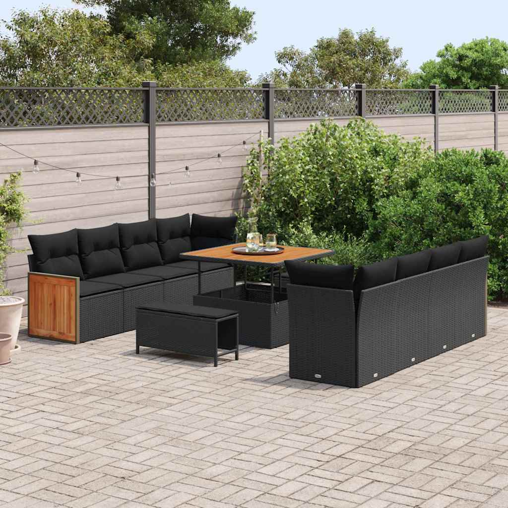 Garden Sofa Set with Cushion 11 pcs Black 100 x 100 x 71 cm