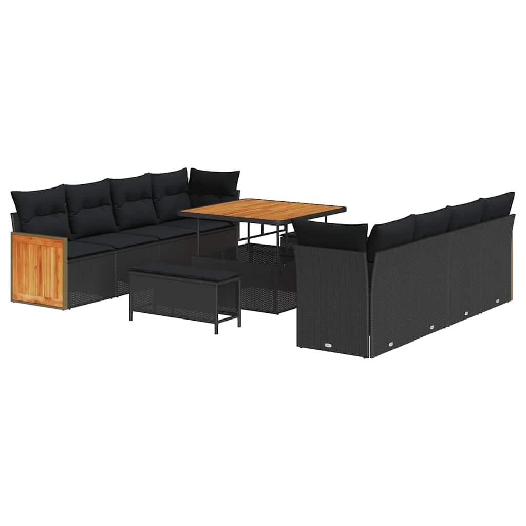 Garden Sofa Set with Cushion 11 pcs Black 100 x 100 x 71 cm
