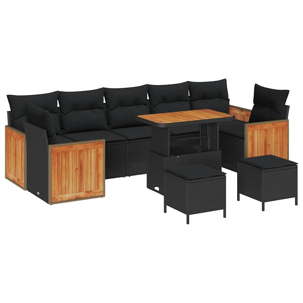 Garden Sofa Set with Cushion 10 pcs Black