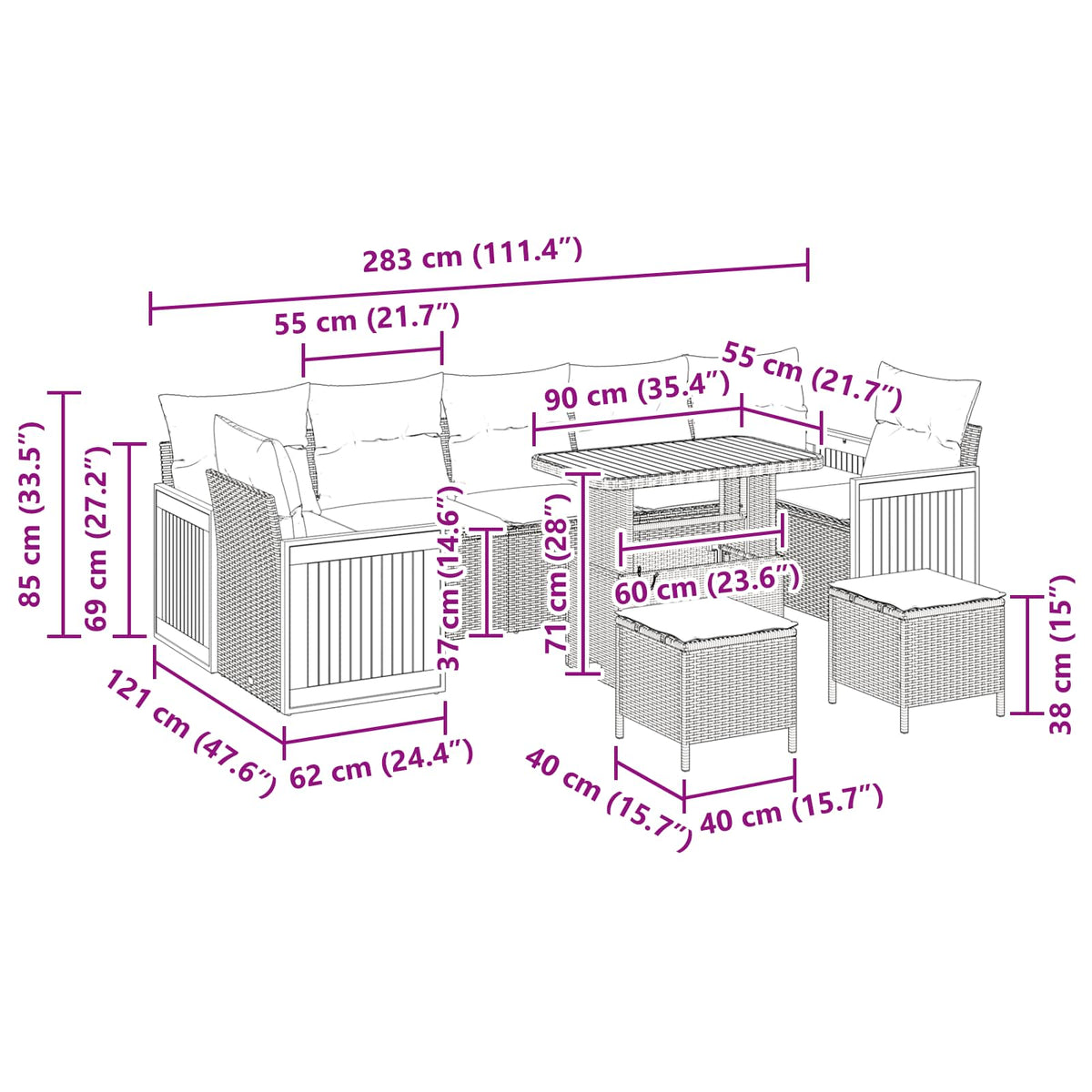 Garden Sofa Set with Cushion 10 pcs Black