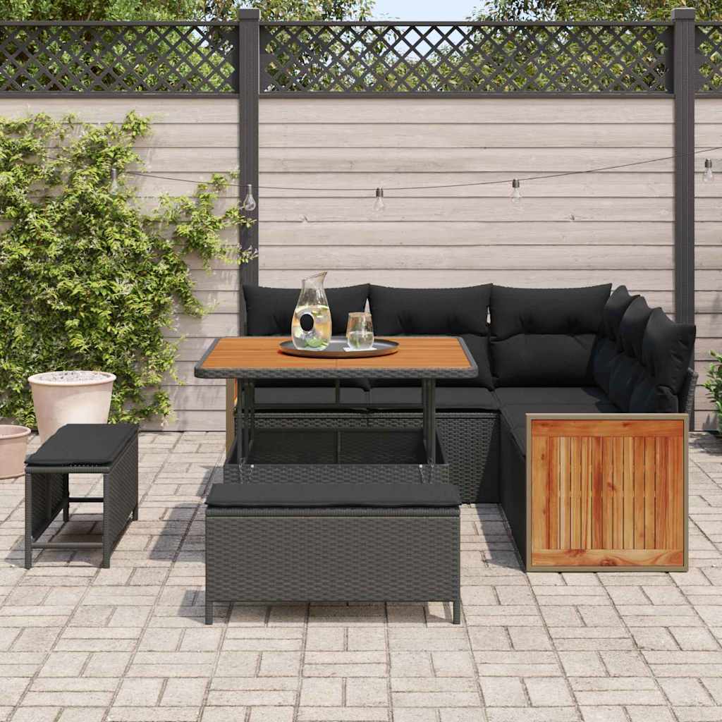 Garden Sofa Set 8 pcs Black Poly rattan and powder-coated steel
