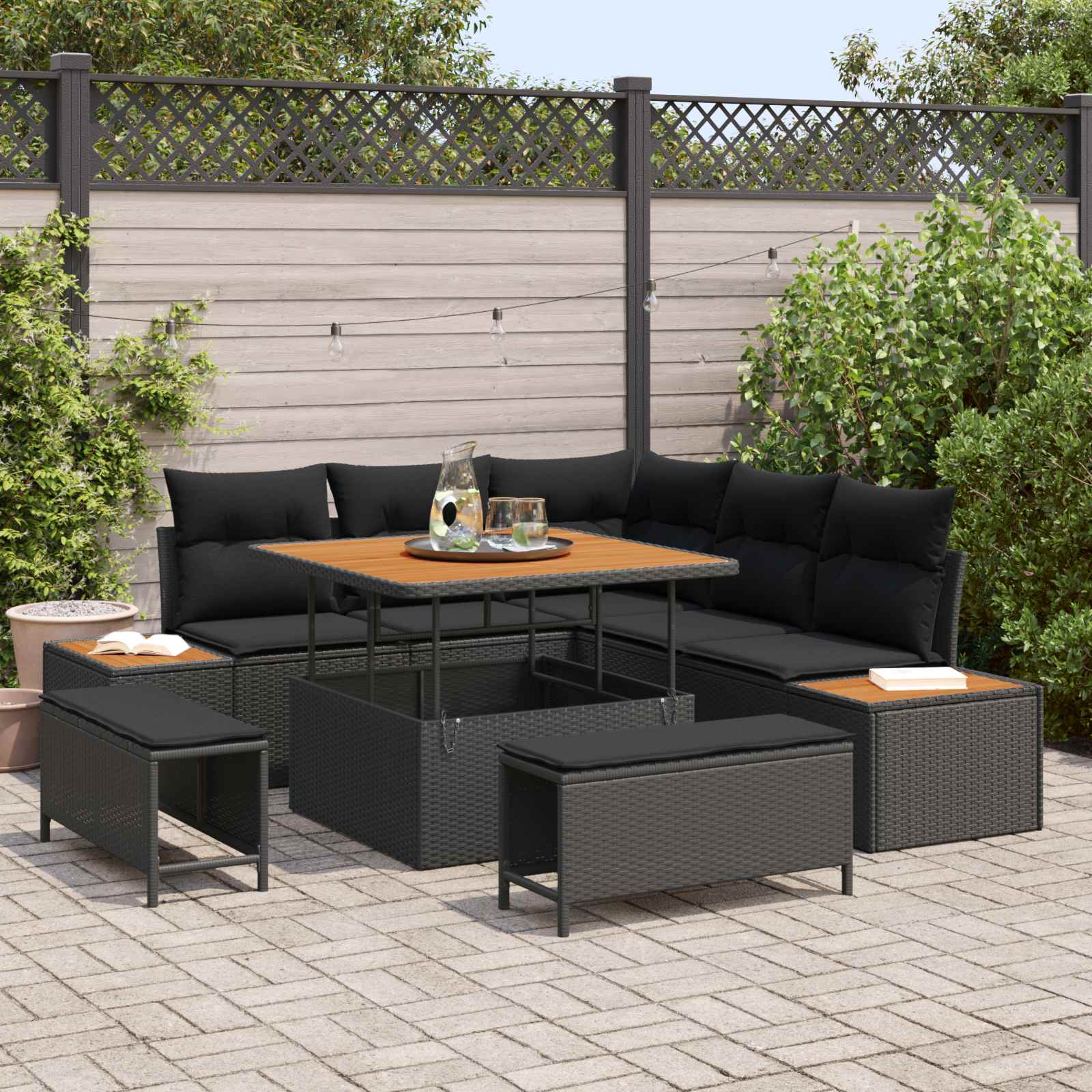 Garden Sofa Set 8 pcs Black Poly Rattan and Powder-coated Steel