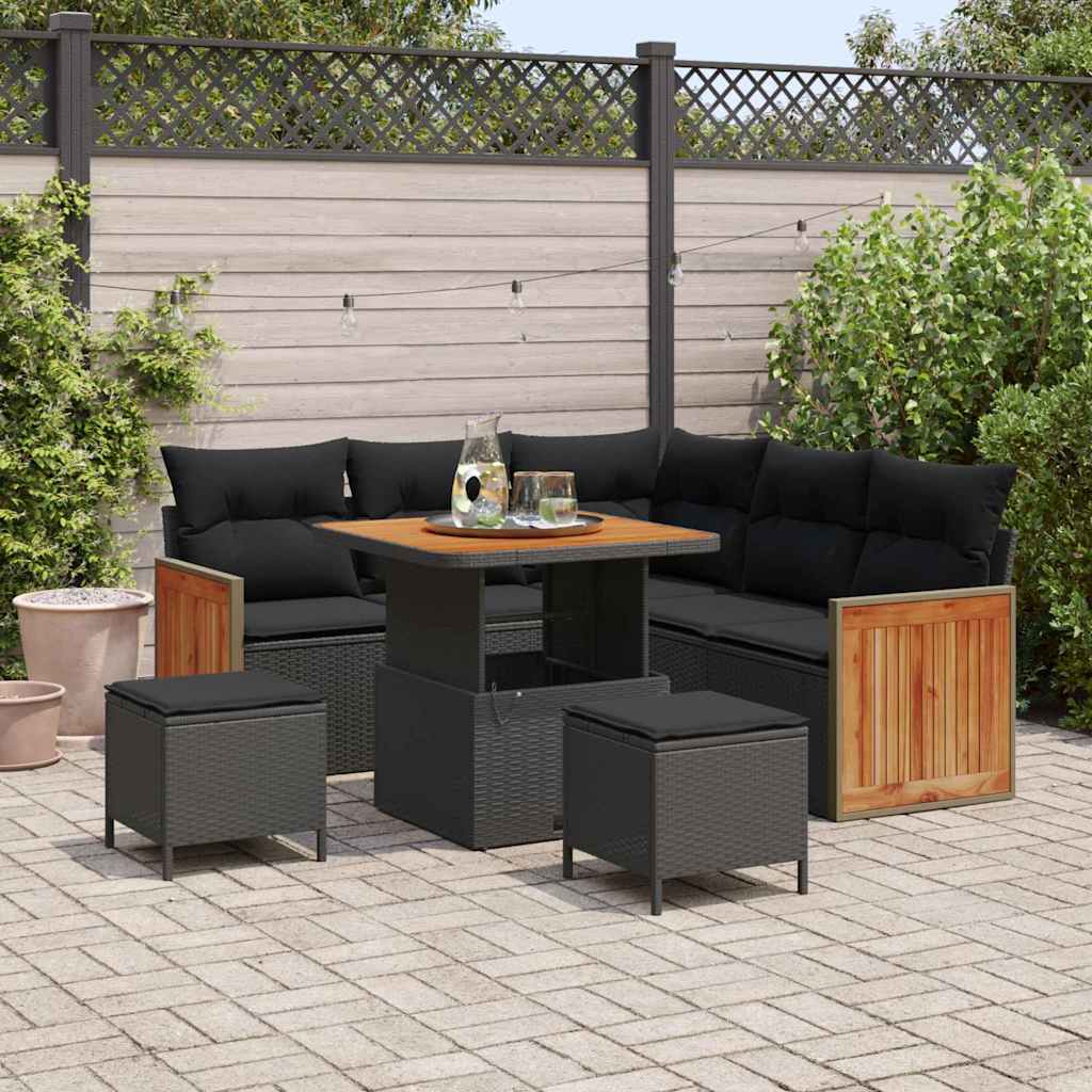Garden Sofa Set 8 pcs Black Poly rattan and powder-coated steel