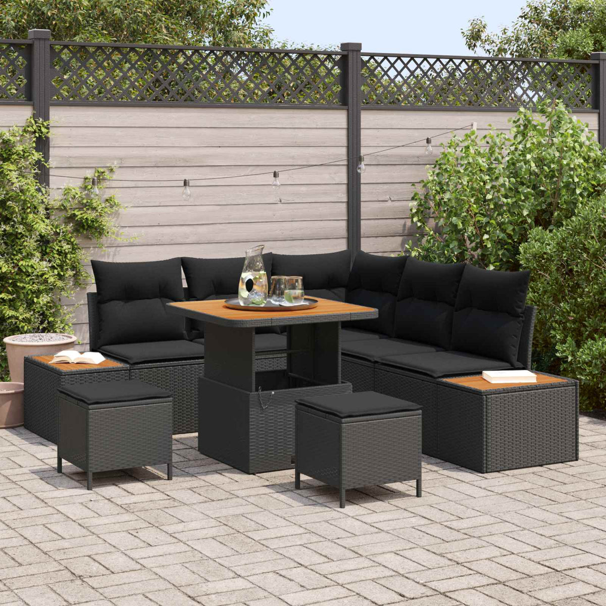 Garden Sofa Set 8 pcs Black Poly Rattan and Powder-coated Steel