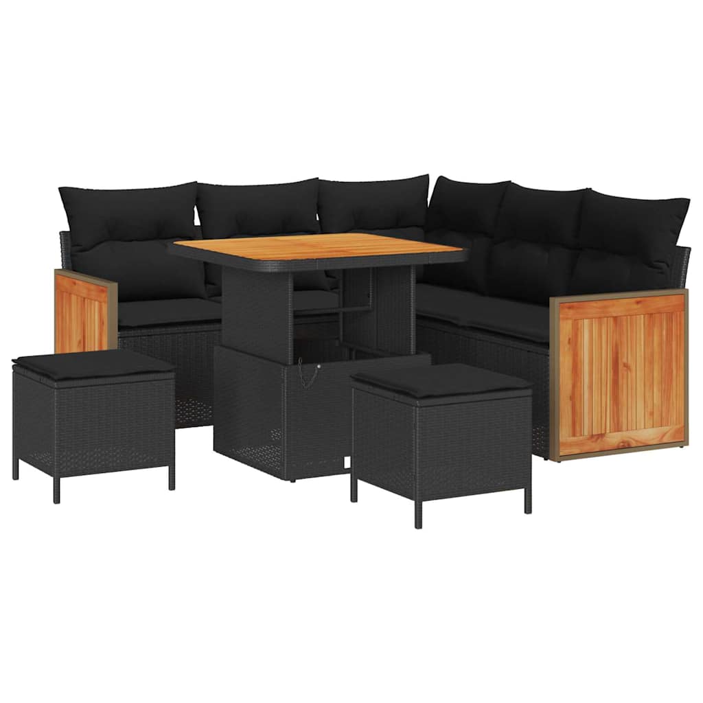 Garden Sofa Set 8 pcs Black Poly rattan and powder-coated steel