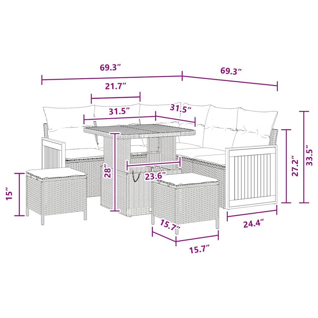 Garden Sofa Set with Cushion 8 pcs Black 80 x 80 x 71 cm