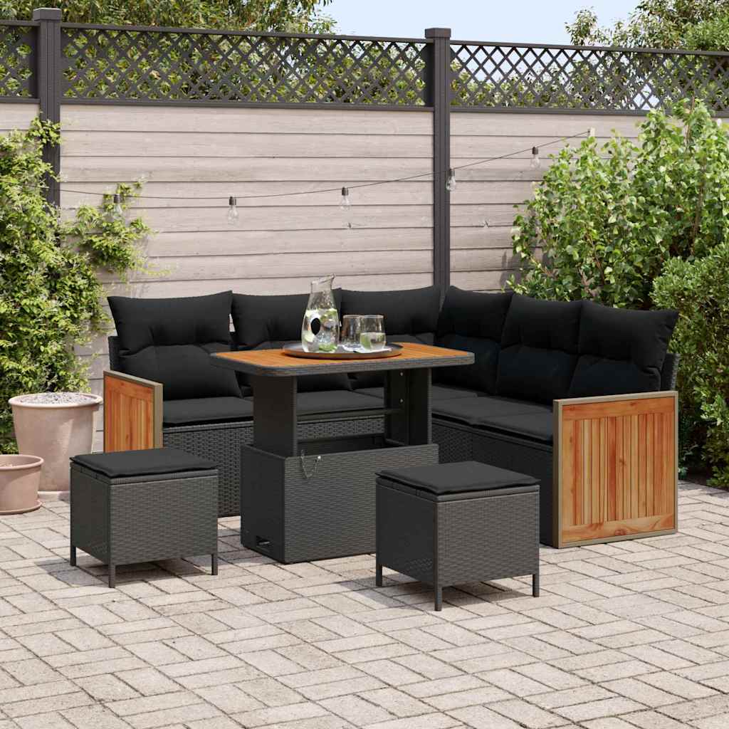 Garden Sofa Set 8 pcs Black Poly rattan and powder-coated steel