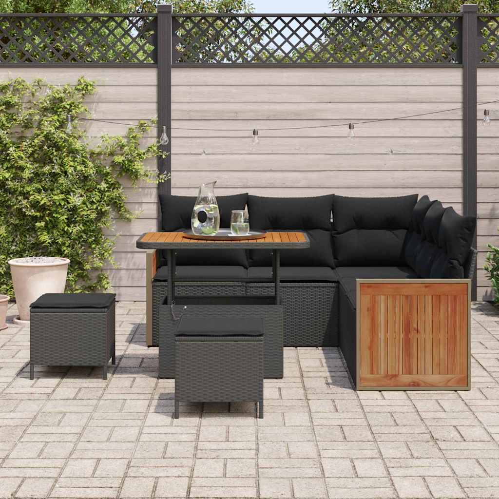 Garden Sofa Set with Cushion 8 pcs Black 90 x 55 x 71 cm