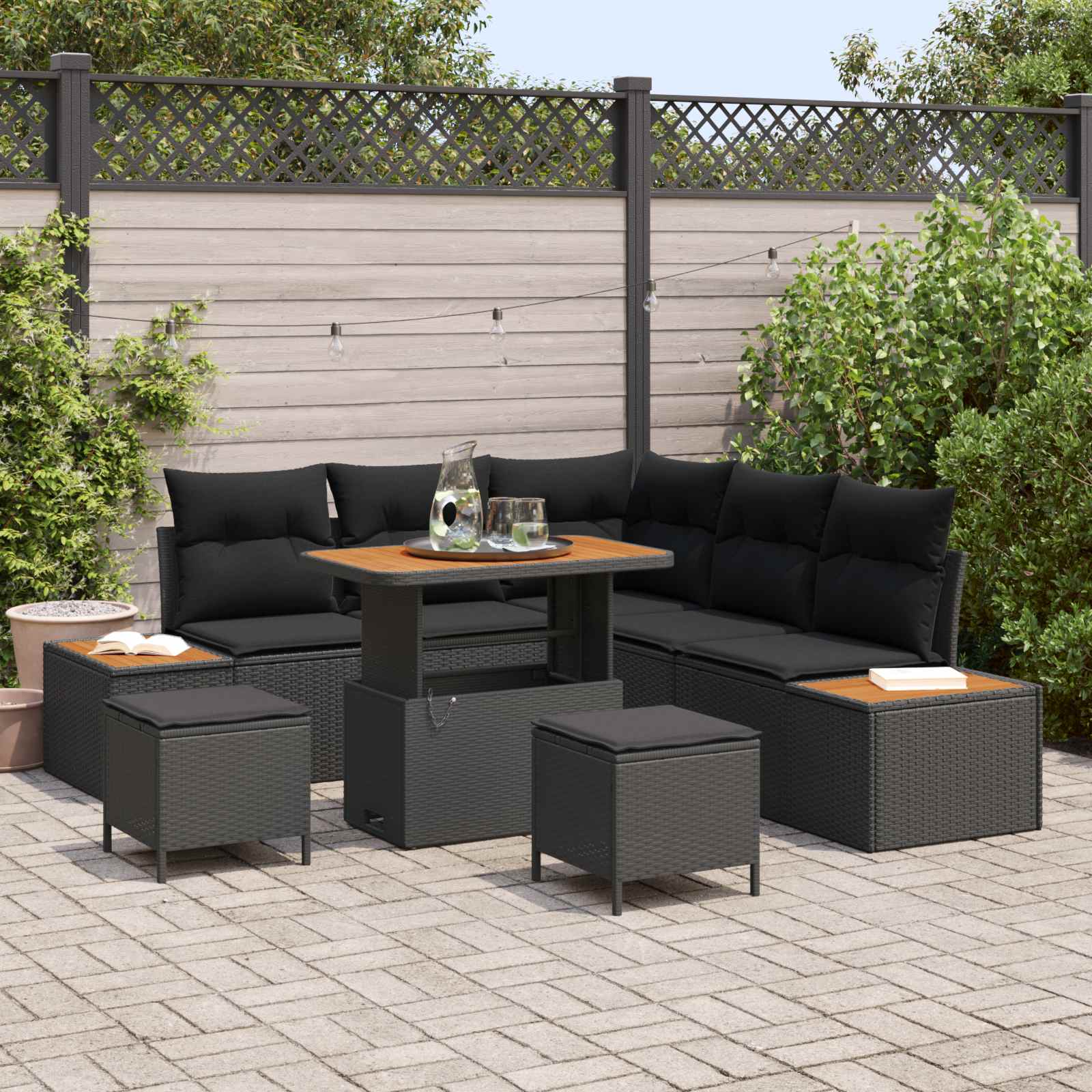 Garden Sofa Set 8 pcs 7-Seater Black