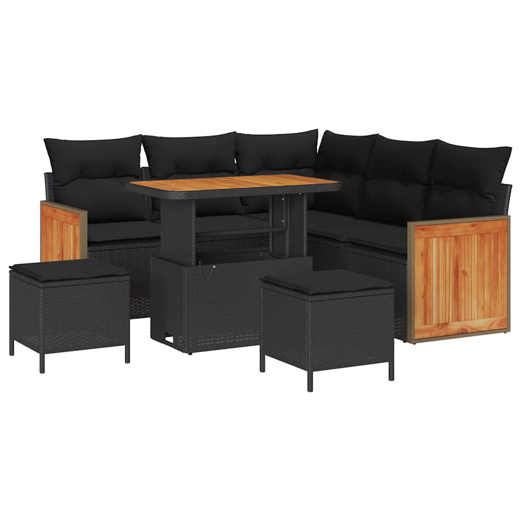 Garden Sofa Set with Cushion 8 pcs Black 90 x 55 x 71 cm