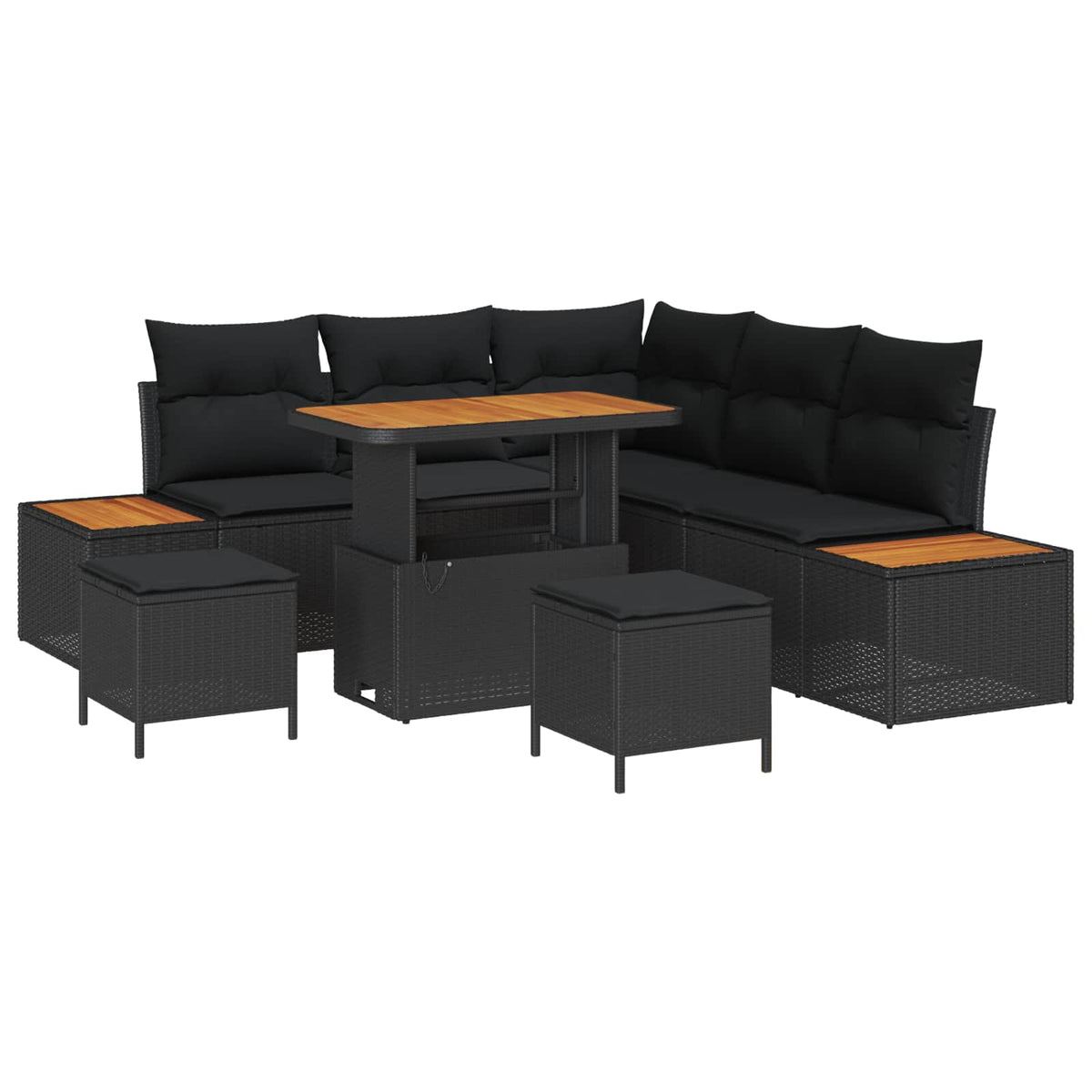 Garden Sofa Set 8 pcs Black Poly Rattan and Powder-coated Steel