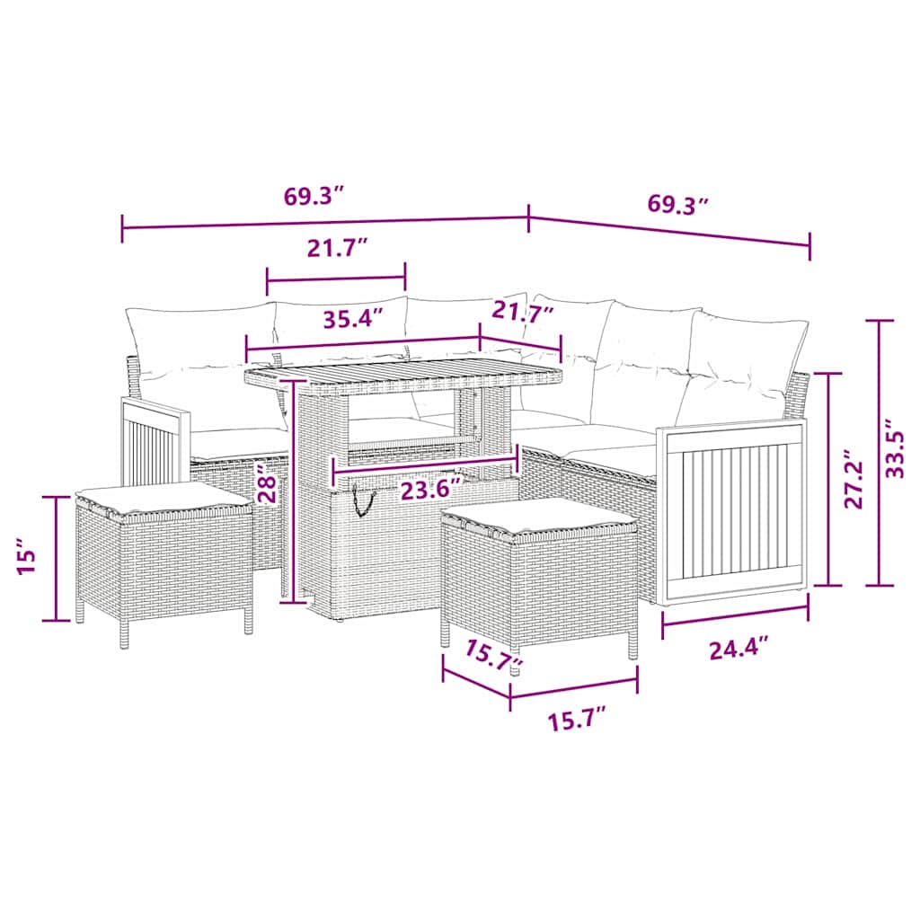 Garden Sofa Set with Cushion 8 pcs Black 90 x 55 x 71 cm