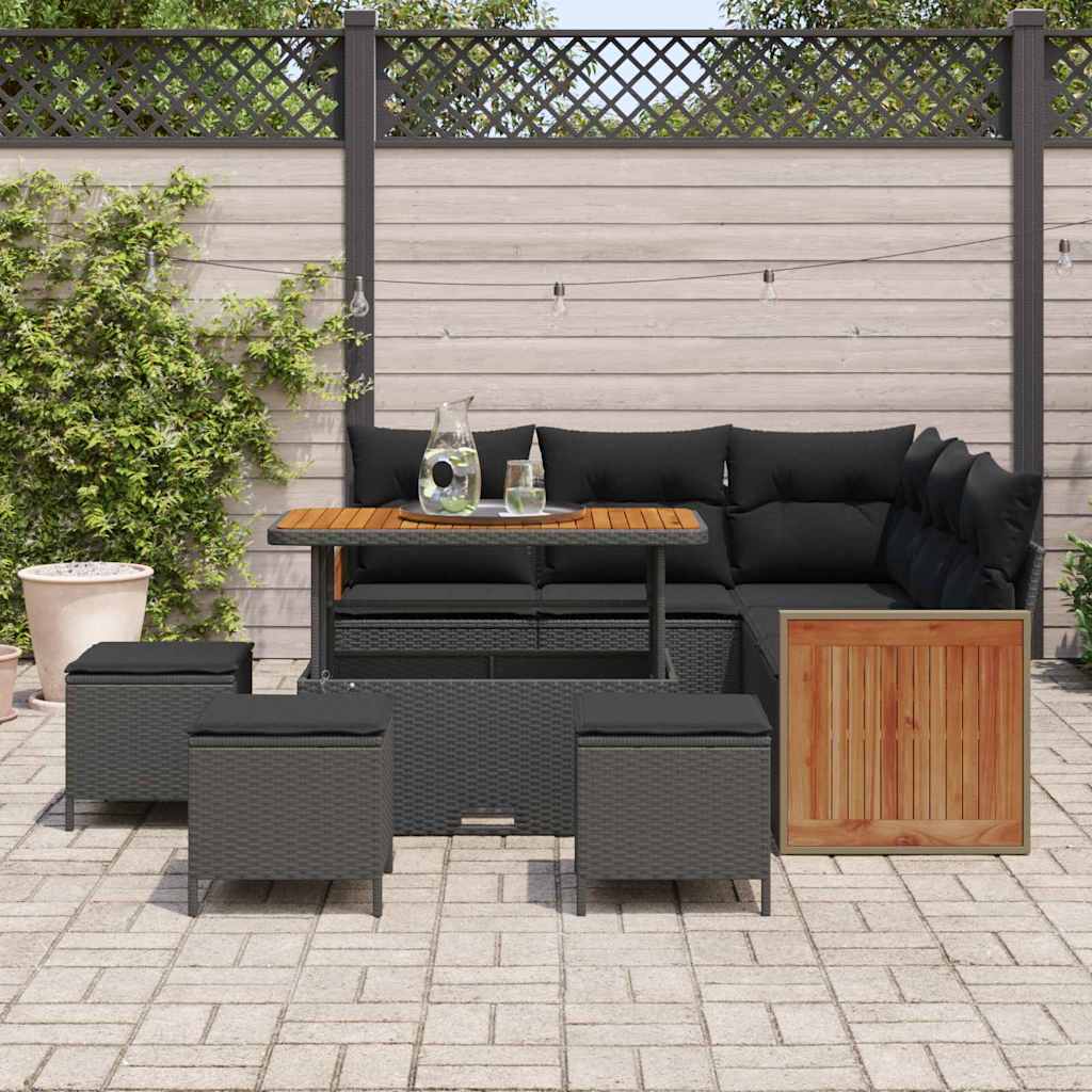 Garden Sofa Set 9 pcs Black Poly rattan and powder-coated steel
