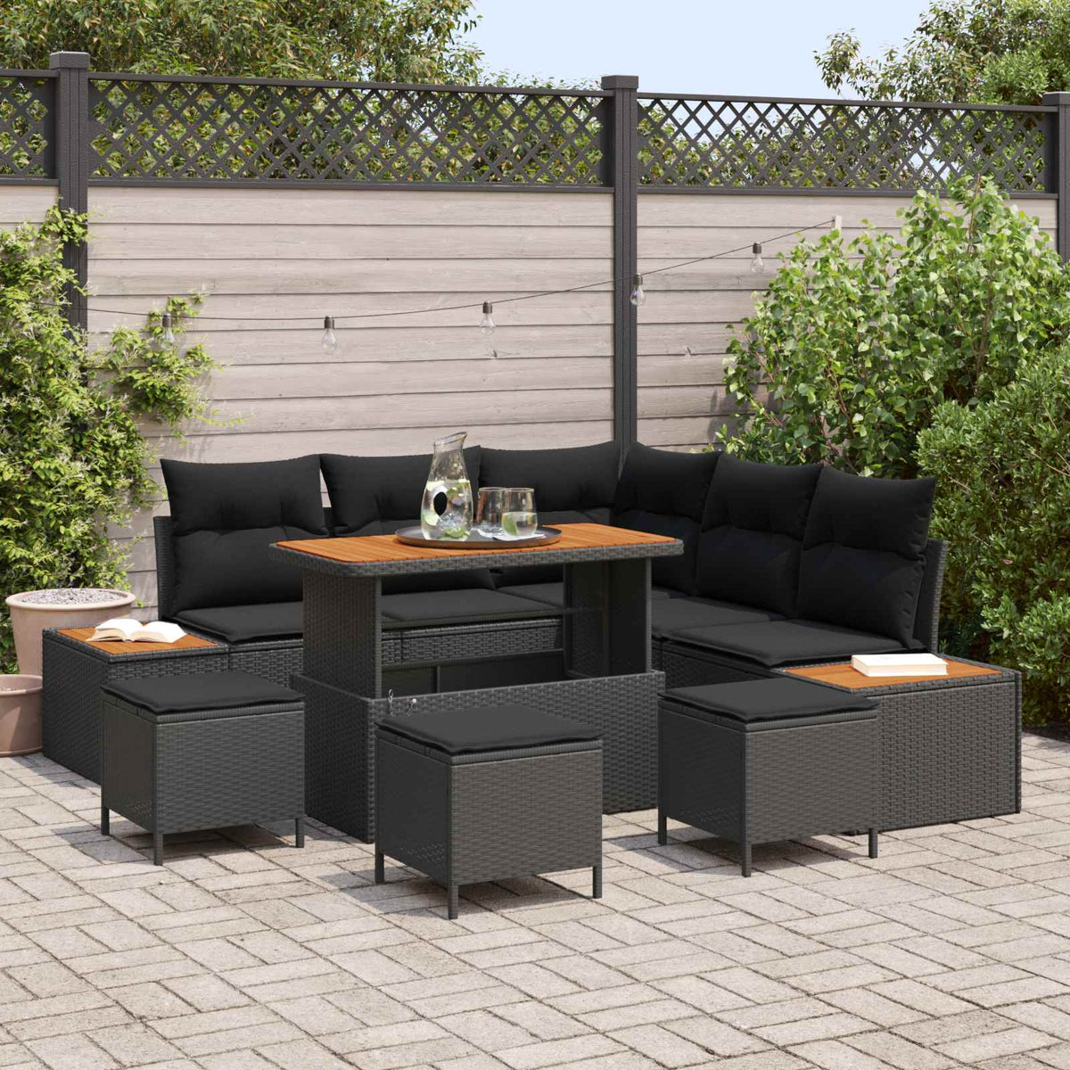 Garden Sofa Set 9 pcs Black Poly Rattan and Powder-coated Steel