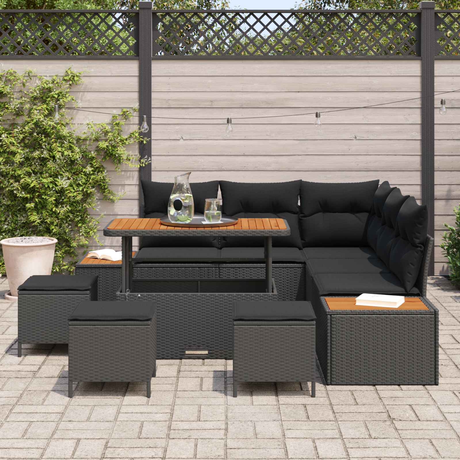 Garden Sofa Set 9 pcs Black Poly Rattan and Powder-coated Steel