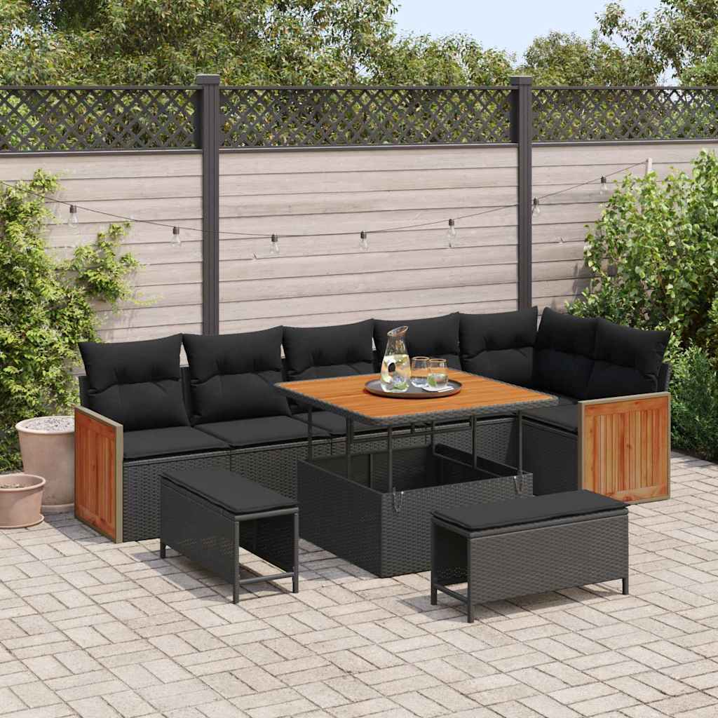 Garden Sofa Set with Cushion 9 pcs Black 100 x 100 x 71 cm