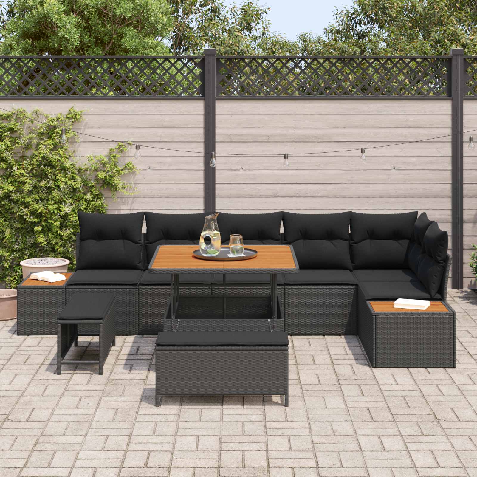 Garden Sofa Set 9 pcs Black Poly Rattan and Powder-coated Steel