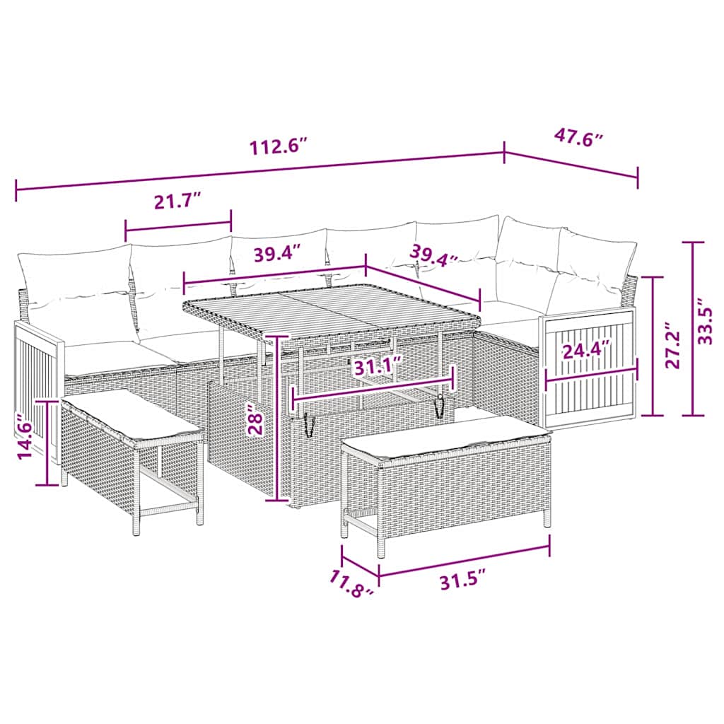 Garden Sofa Set with Cushion 9 pcs Black 100 x 100 x 71 cm