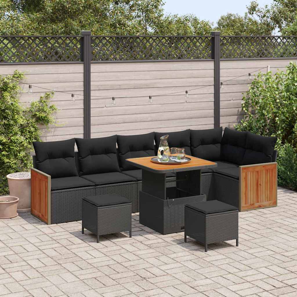Garden Sofa Set with Cushion 9 pcs Black 80 x 80 x 71 cm