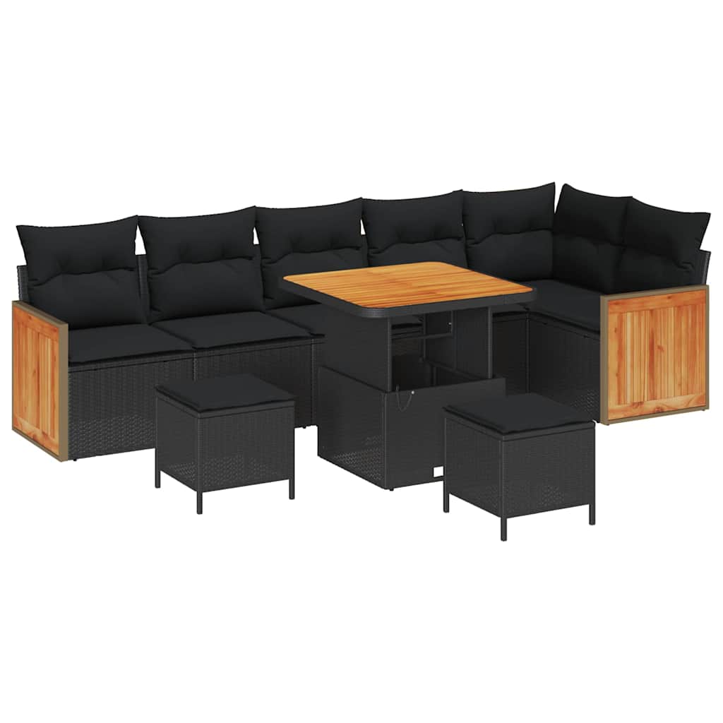 Garden Sofa Set with Cushion 9 pcs Black 80 x 80 x 71 cm
