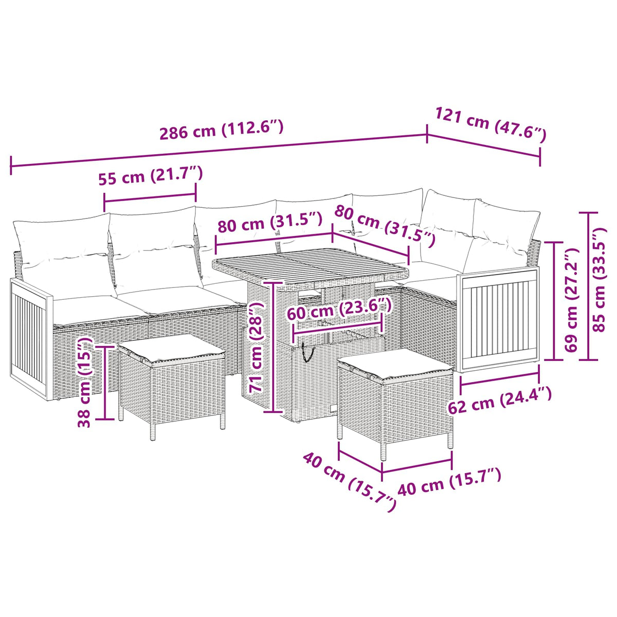 Garden Sofa Set 9 pcs Black Poly rattan and powder-coated steel