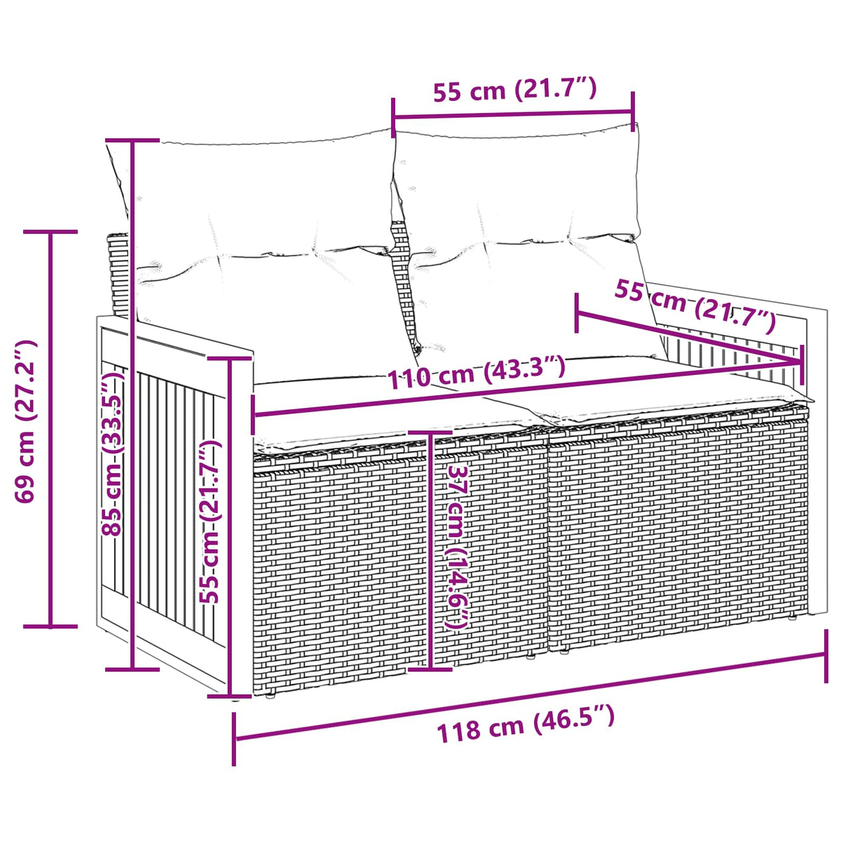 Garden Sofa Set 9 pcs Black Poly rattan and powder-coated steel