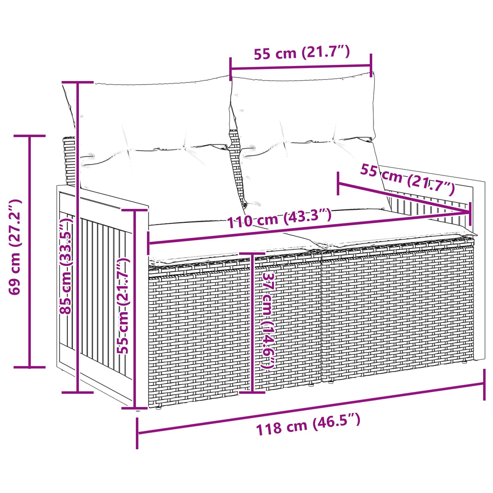 Garden Sofa Set 9 pcs Black Poly rattan and powder-coated steel