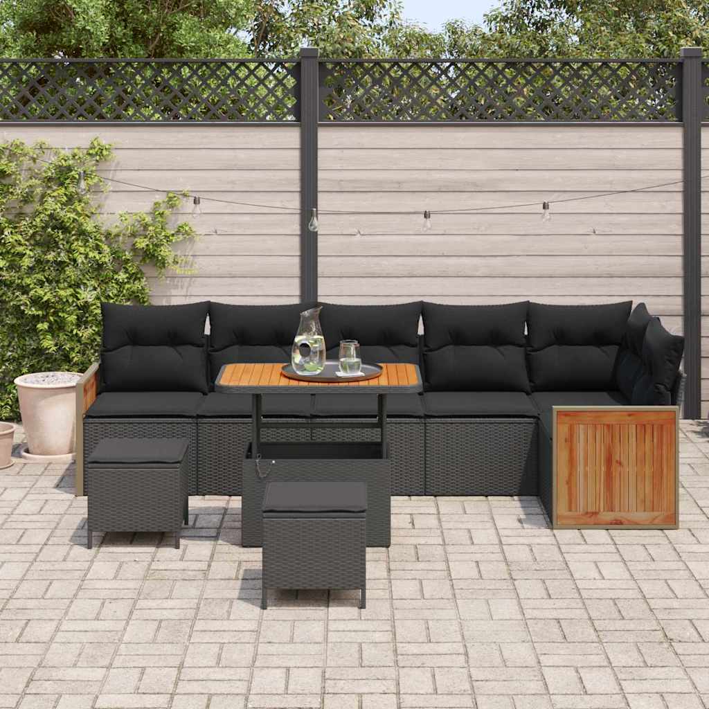 Garden Sofa Set with Cushion 9 pcs Black 90 x 55 x 71 cm